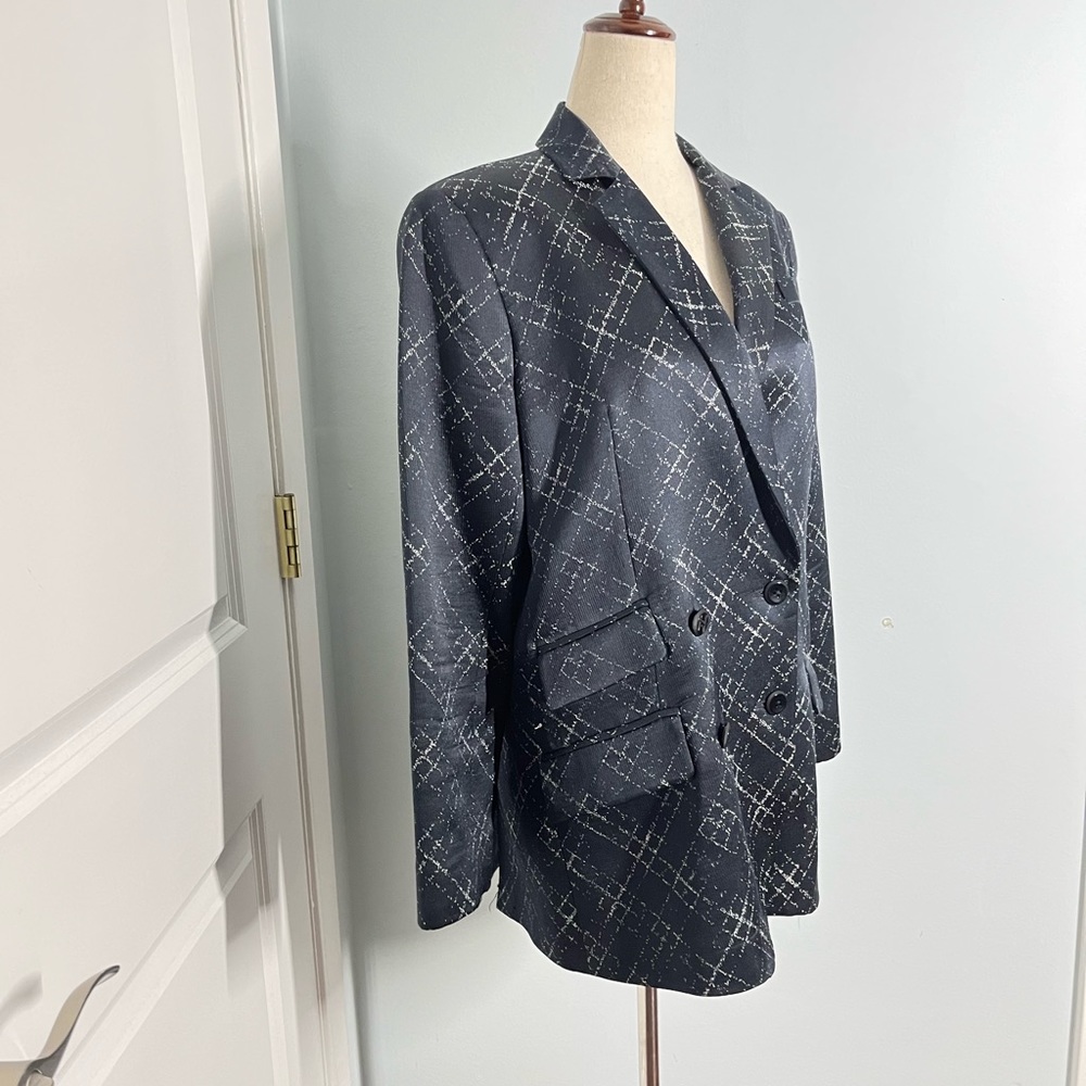 Wes Gordon navy and white muted print double breasted blazer jacket size… - Picture 7 of 11